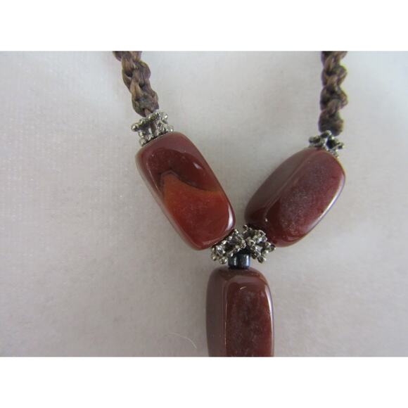 Brown Macrame Beaded Silver Tone Spacer Choker Necklace Aztec Boho Pendant - Picture 2 of 6